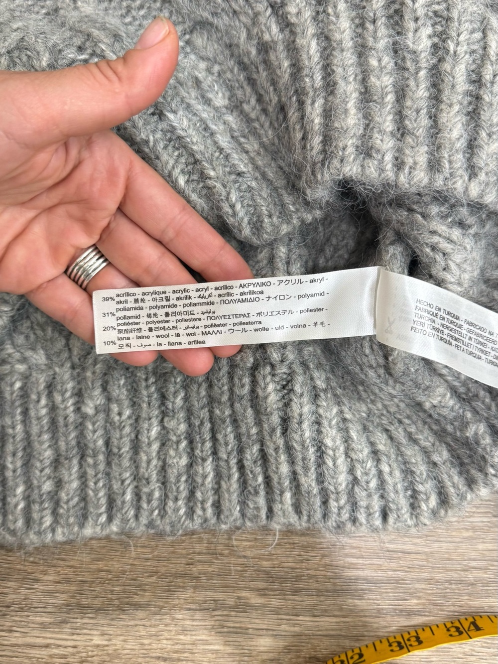 Zara Gray Chunky Cable Knit Cropped Sweater М Balloon Sleeve Wool Blend - Picture 9 of 9